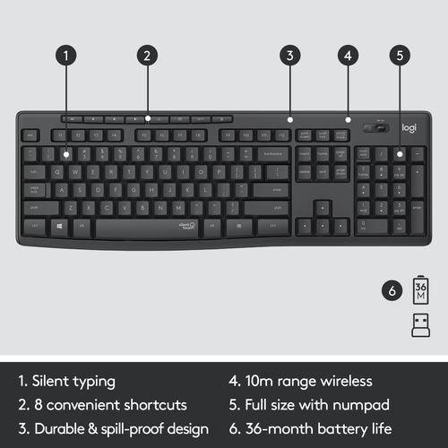  Logitech MK295 Silent draadloos toetsenbord QWERTY (Per stuk)
